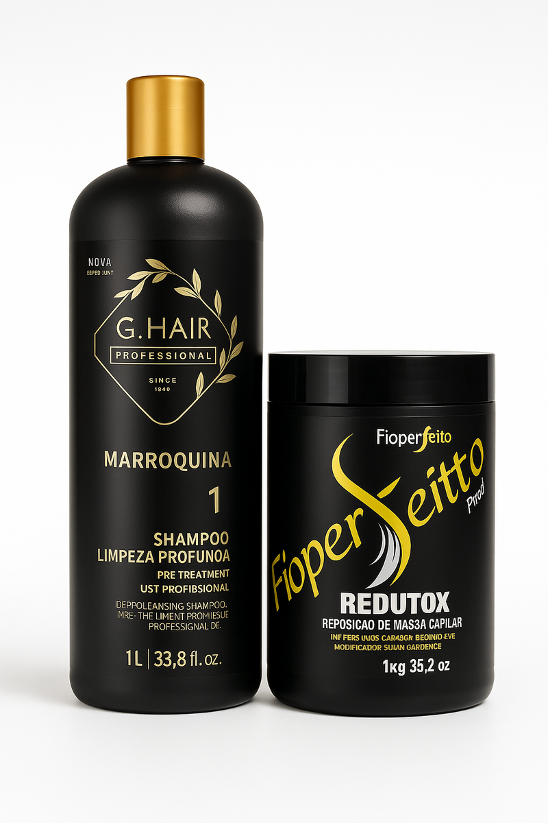 Keratin Treatment Kit G Hair Moroccan Detox Shampoo And Fio Perfeitto Hair Btox Mask 33.8fl.oz 1000ml
